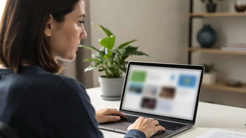 Femme utilisant un simulateur de prêt immobilier sur ordinateur portable